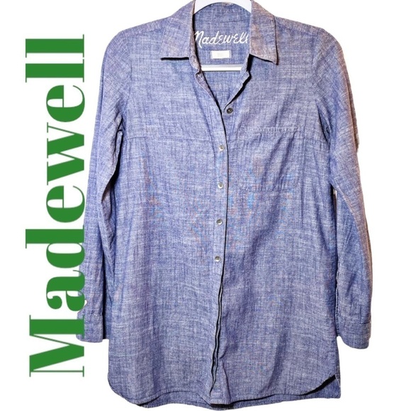 MADEWELL CHAMBRAY DENIM RELAXED BUTTON UP LONG SLEEVE SHIRT BLUE, Size Small - Picture 2 of 7